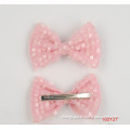 2014 new style /fashionable shiny rhodium hair clip/textured pink fabric bows